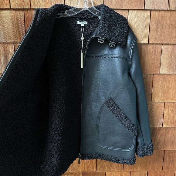 NWT Max Studio London Faux Shearling Faux Leather Zip Front in Women's Large - Picture 11 of 13